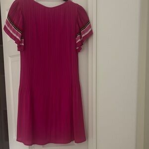 Maje Magenta Flutter Sleeve Ribbed Dress